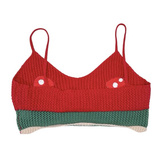 Crochet Knit Top Size Large Mushroom Print Drugs Psychedelic Crop Tank Hippie - Picture 2 of 6